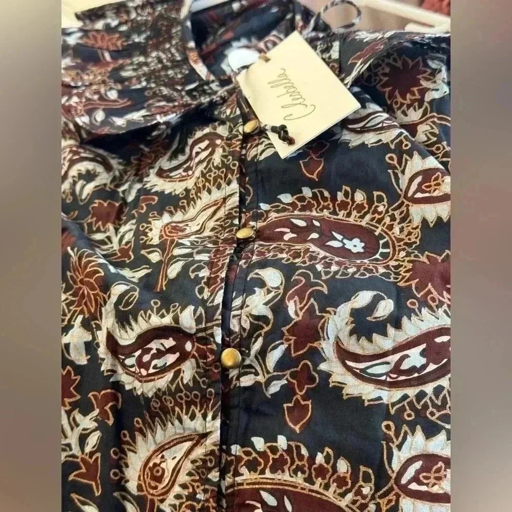 Cleobella Boho Jillian Blouse Avalon Block Print